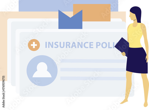 The girl is looking insurance polices cards.