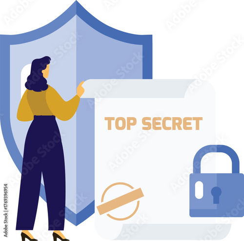 The girl is pointing top secret protection seurity