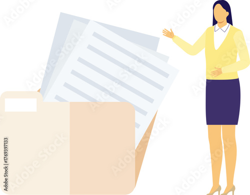 The girl is showing folder files