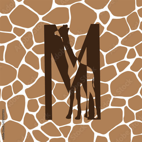 Giraffe silhouette family monogram. Letter M on white background