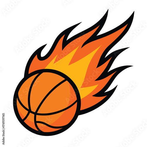 Cartoon basketball ball on fire, a dynamic illustration