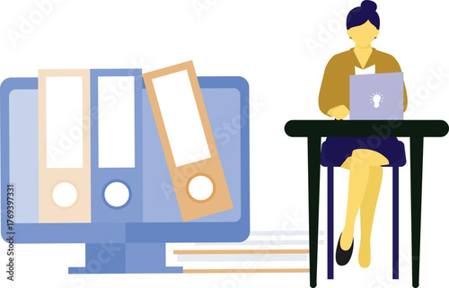 The girl is working business files