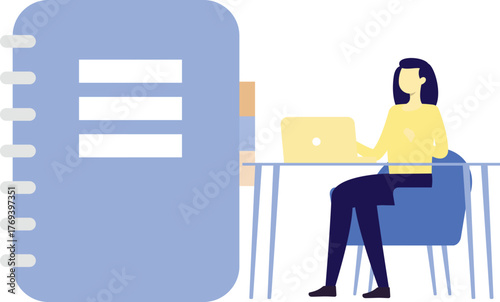 The girl is working about pdf file