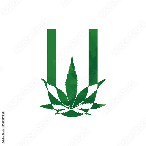 Cannabis monogram, Latin letter U on white background