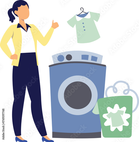 Girl is looking at wash clothes