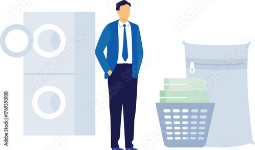 Man is looking at wash clothes.