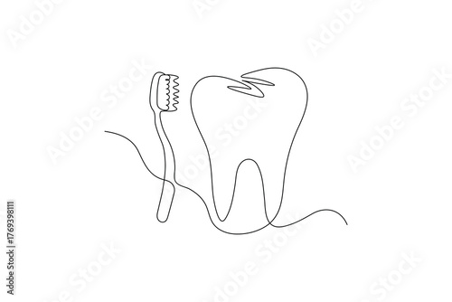 Dental tooth icon simple one line art design isolated on white background
