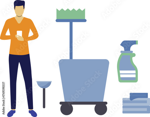 The boy is checking house keeping