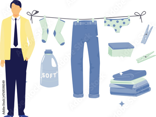 The boy is drying clothes in air.