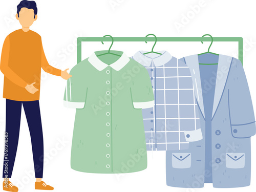 The boy is pick up laundry.