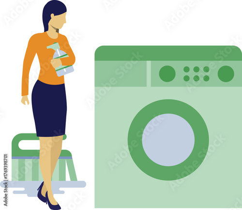 The girl is looking washing machine.