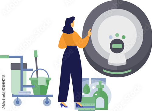 The girl is pointing waching machine