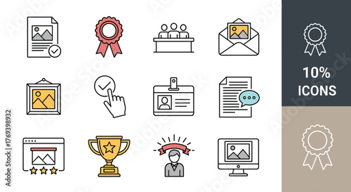 Creative Agency Concepts & Awards: Colorful Icon Set Showcasing Excellence, Recognition, and Achievement in a Modern, Professional Style for Business, Marketing, and Design Presentations and Website