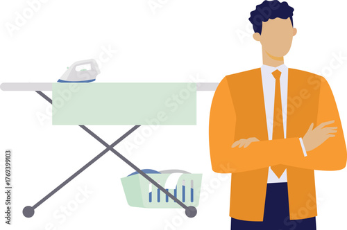 The man is giving iron clothe service .