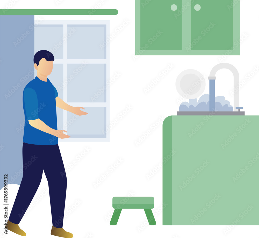 Obraz premium The man is showing laundry room