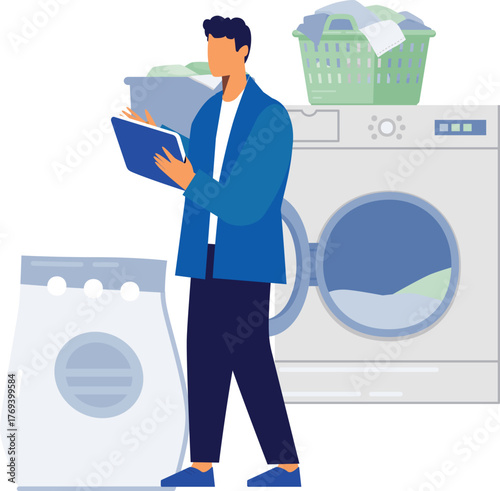 The man pointing laundry service.