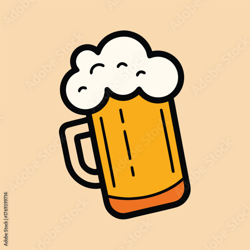 Refreshing beer mug with frothy head, a cheerful and inviting illustration