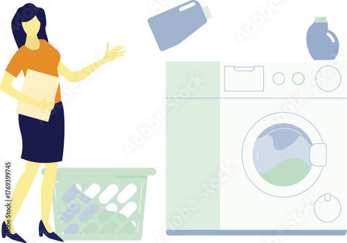 The woman is washing cloth in smart machine.