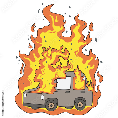 Illustration of Car Engulfed in Flames