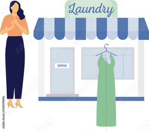 Woman is happy to see dress in online laundry