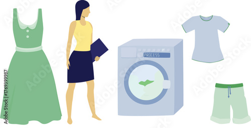 Woman dry the laundry.