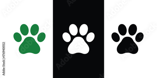 Colorful paw print pattern vector illustration, Green, White, and black animal footprint illustration