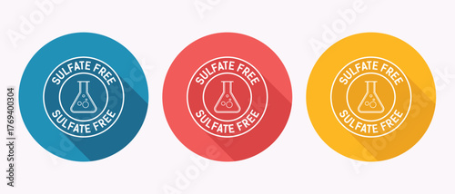 Sulfate Free Icon Set in Blue Red and Yellow Round Backgrounds