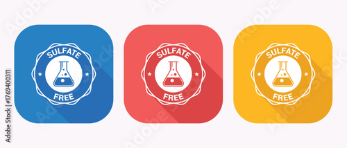 Sulfate Free Icon Set in Blue Red and Yellow Square Backgrounds