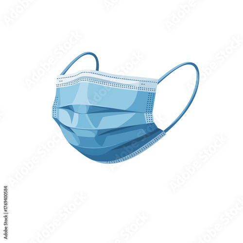 Blue Surgical Mask Illustration, Medical Face Mask Isolated on White Background