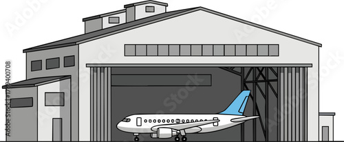 Jet Plane Inside Airport Hangar isolated on white backround