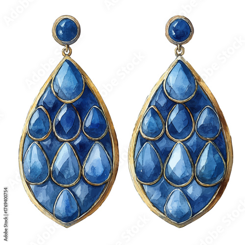 Moonstone Earrings, watercolor drawing vector, isolated on a white background.