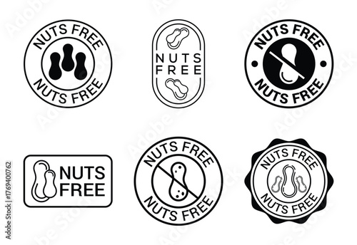 Nuts Free Food Allergen Vector Icons Black and White Version