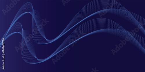 Abstract glowing wave lines on dark blue background. Dynamic wave pattern. Modern flowing wavy lines. Futuristic technology concept. Suit for banner, poster, cover, brochure, flyer, website eps 10