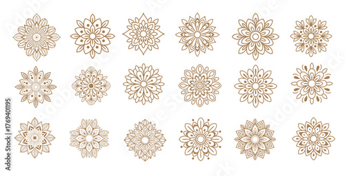 Collection displays ornate golden flower shapes with distinct petal details on transparent backdrop