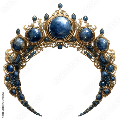 Moonlit Tiara, watercolor painting vector, isolated on a white background.
