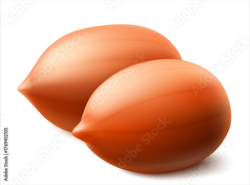 Peanuts isolated on white background. For packaging with peanut butter, a mixture of nuts. Vegetable protein for vegetarians, a healthy product. Realistic vector 3D illustration.