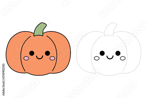 Cartoon cute pumpkin trace and coloring pages thanksgiving day celebrate for kids