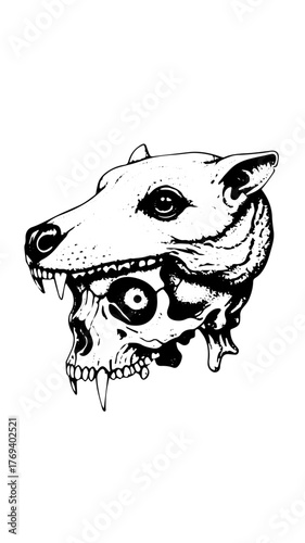 Skeleton animal hybrid skulls Black and White Sci-Fi Horror Illustration