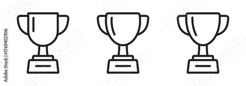 Trophy Cup Line Icon Set – Winner, Victory, and Achievement Symbols, Outline Vector Illustration