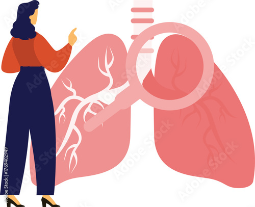 Female searching lungs cancer by using magnifier.