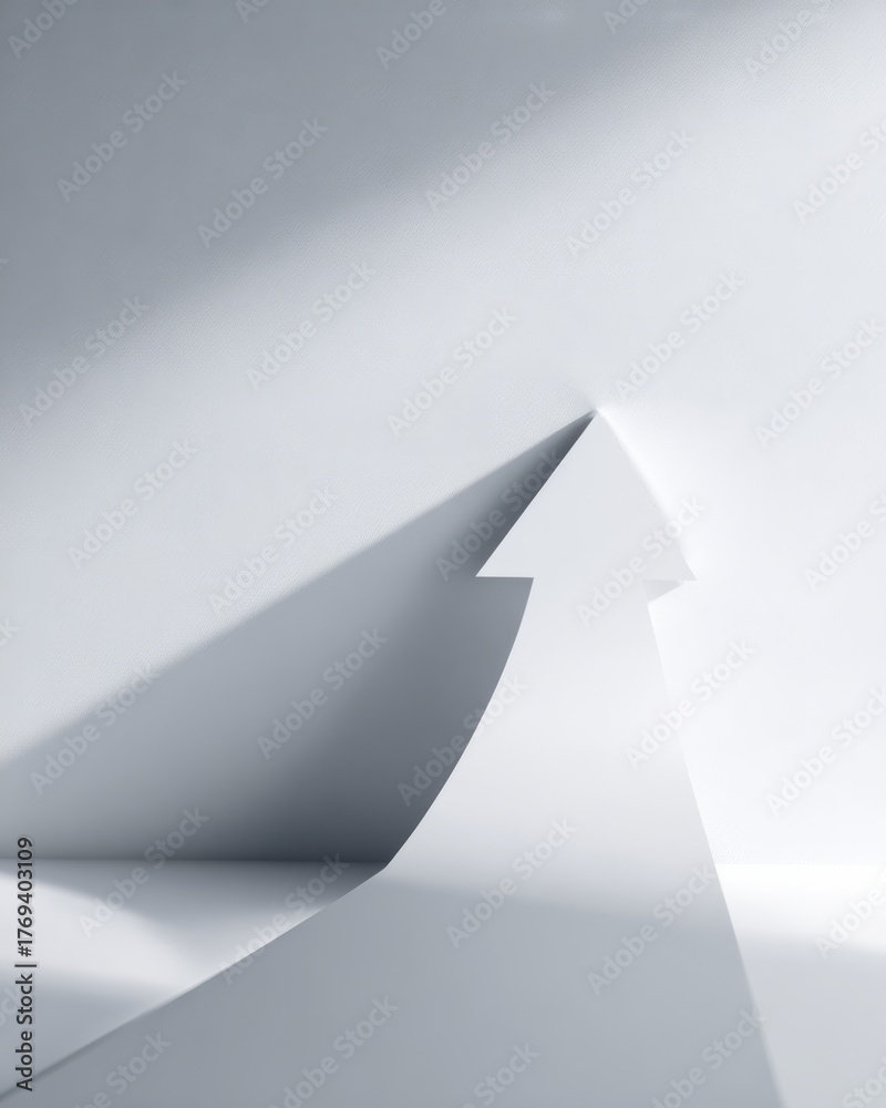 Fototapeta premium Paper arrow casting long upward shadow, representing business growth and vision.