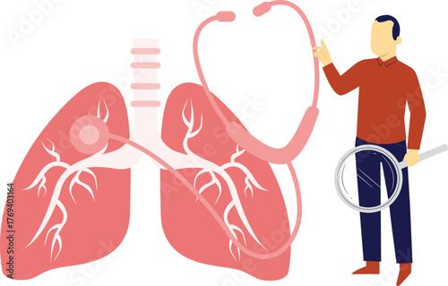 Man checking lungs by using stethoscope
