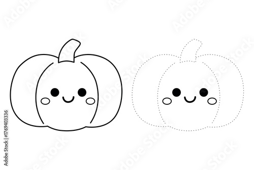 Cartoon cute pumpkin trace and coloring pages thanksgiving day celebrate for kids