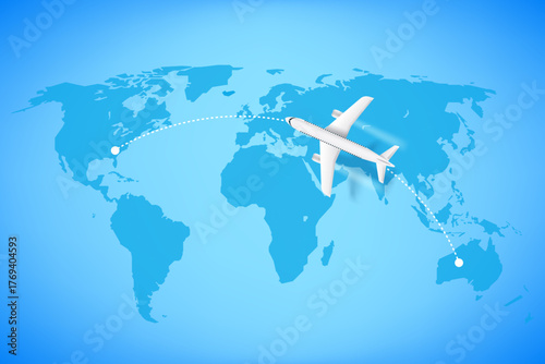 Air travel with airplane. 3d vector illustration
