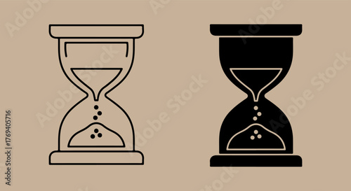 Hourglass icons in outline and solid black on a textured background