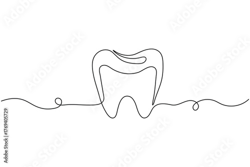 Dental tooth icon simple one line art design isolated on white background
