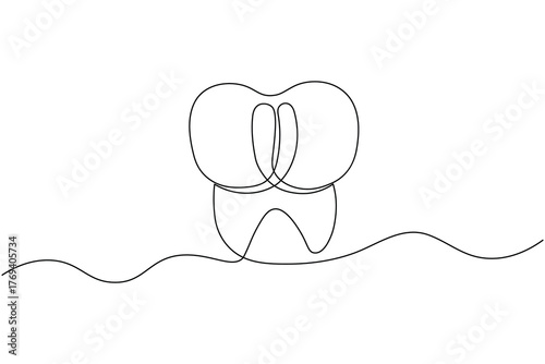 Dental tooth icon simple one line art design isolated on white background
