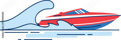 Dynamic Speedboat on Ocean Wave isolated on white backround