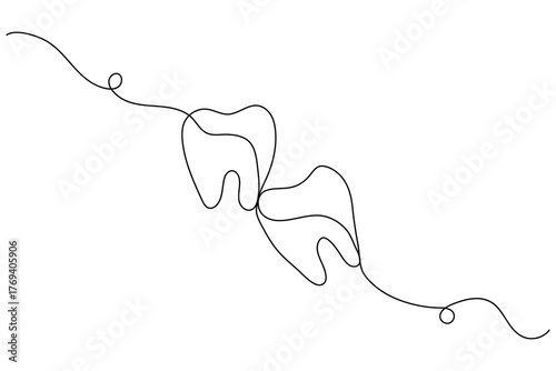 Dental tooth icon simple one line art design isolated on white background
