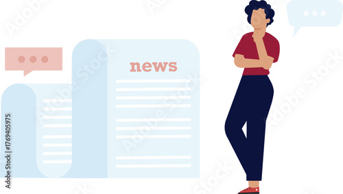 The girl is thinking about newspaper message